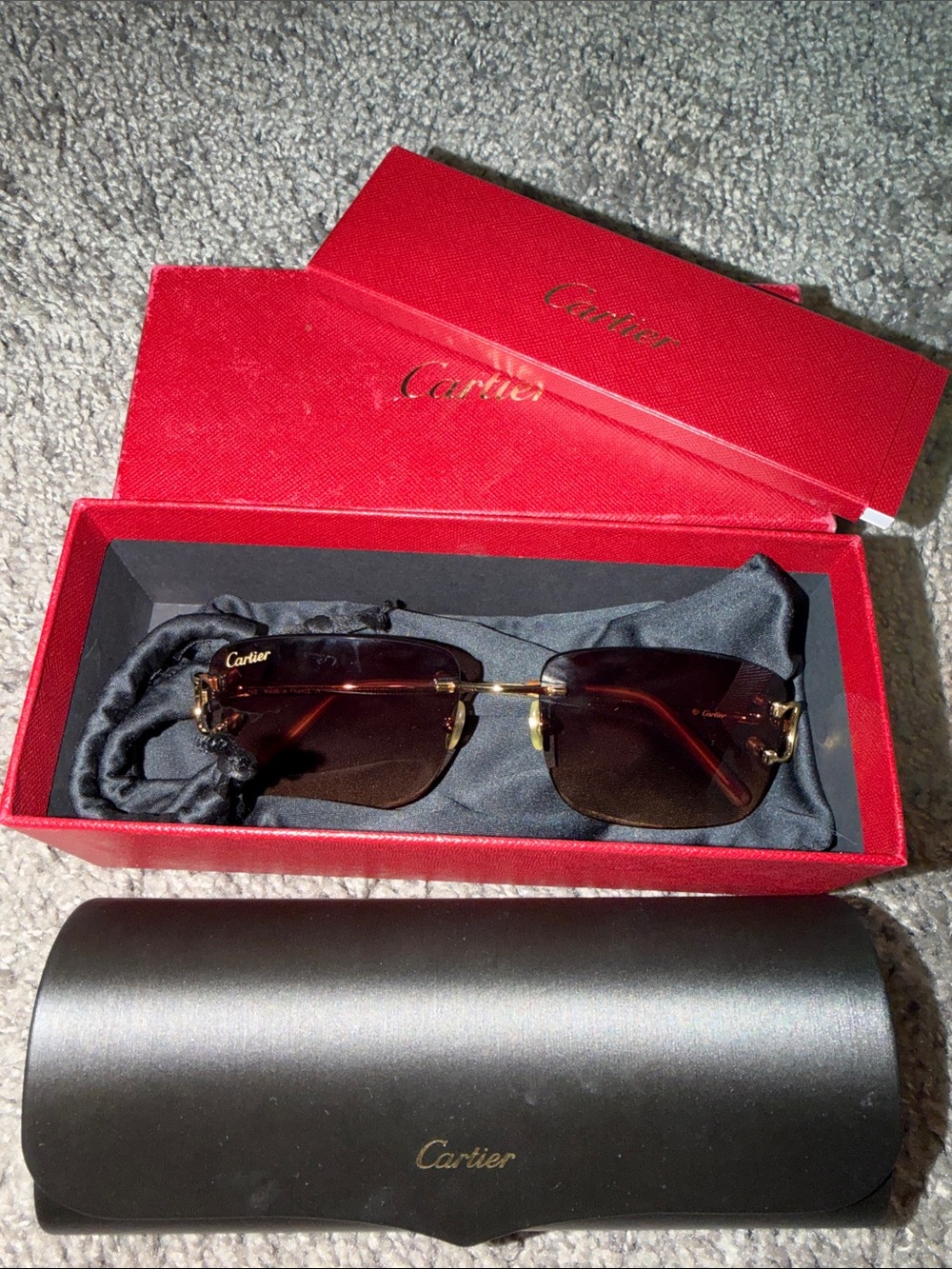 Cartier Men’s Rimless Sunglasses in Brown and Gold Accents